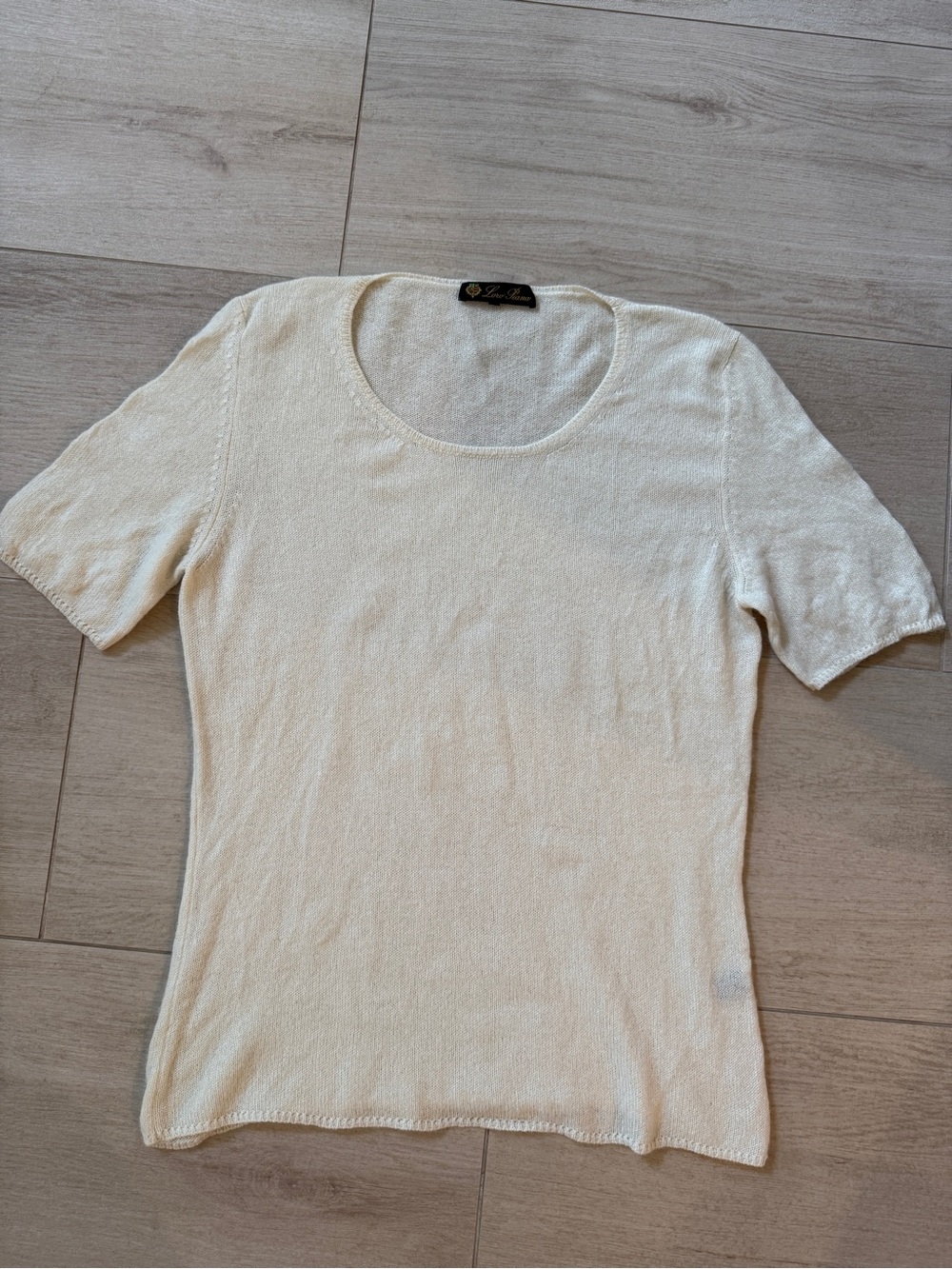 LORO PIANA Cashmere Cream Short-Sleeve Knit Top Size M (46)